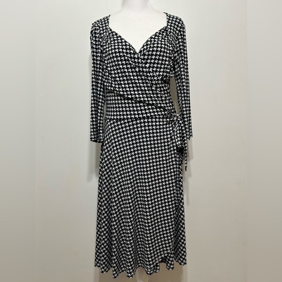 Leota Houndstooth Faux Wrap Dress - Picture 3 of 9